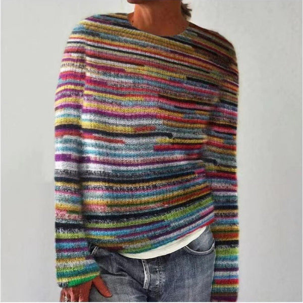 Willa - Women's Floral Embroidered Striped Knit Sweater