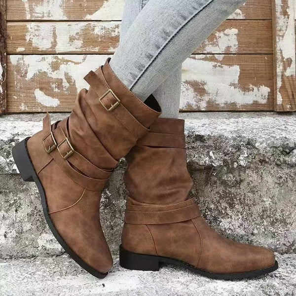Anouk - Women's Buckle Slouch Mid Calf Boots