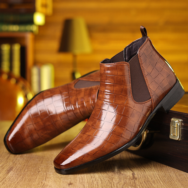 Arlo - Men's Croc Print Leather Chelsea Boots