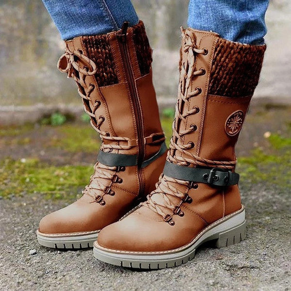 Astrid - Women's Fur Lined Knit Cuff Combat Boots