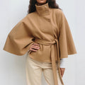 Camilla - Women's High Collar Belted Cape Coat