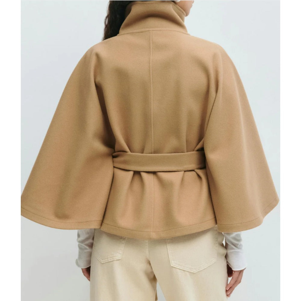 Camilla - Women's High Collar Belted Cape Coat