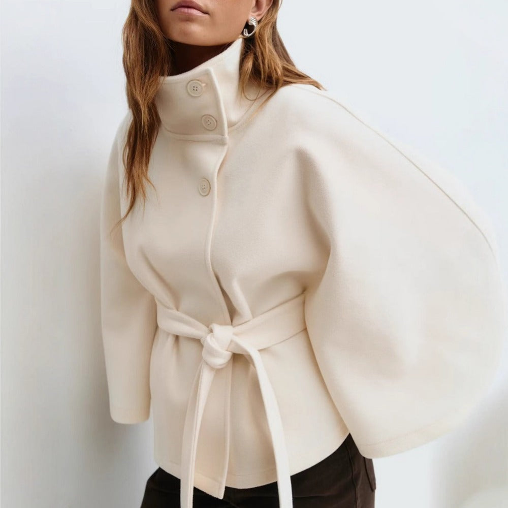 Camilla - Women's High Collar Belted Cape Coat