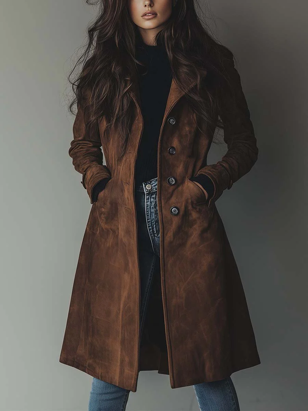 Celeste - Women's Vintage Faux Suede Trench Coat