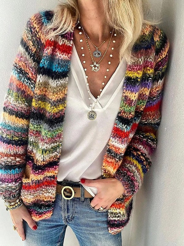 Dahlia - Women's Open Front Striped Knit Cardigan