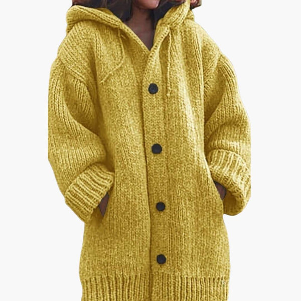 Daphne - Women's Long Hooded Chunky Knit Cardigan