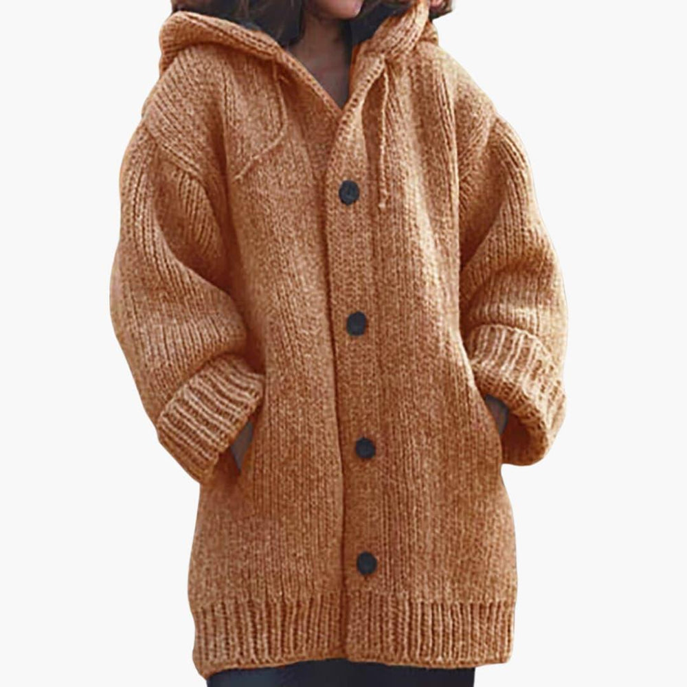 Daphne - Women's Long Hooded Chunky Knit Cardigan