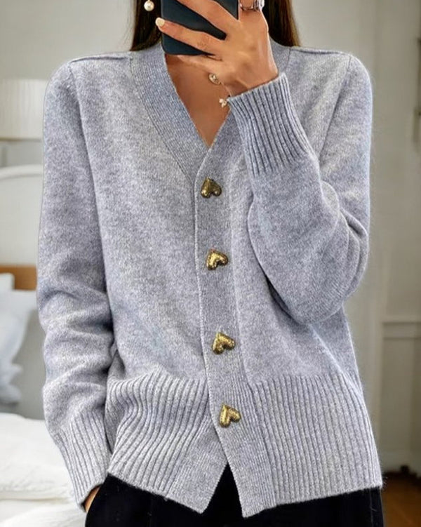 Delia - Women's V Neck Button Front Cardigan