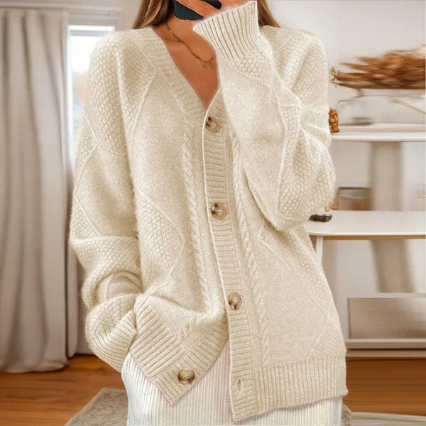 Della - Women's Button Down Cable Knit Cardigan
