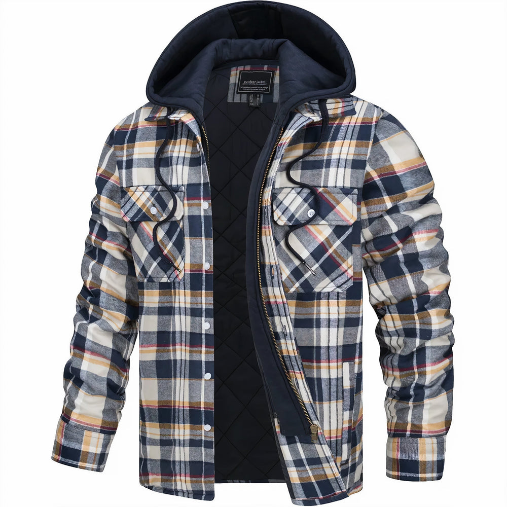 Eamon - Men's Hooded Quilted Plaid Shirt Jacket