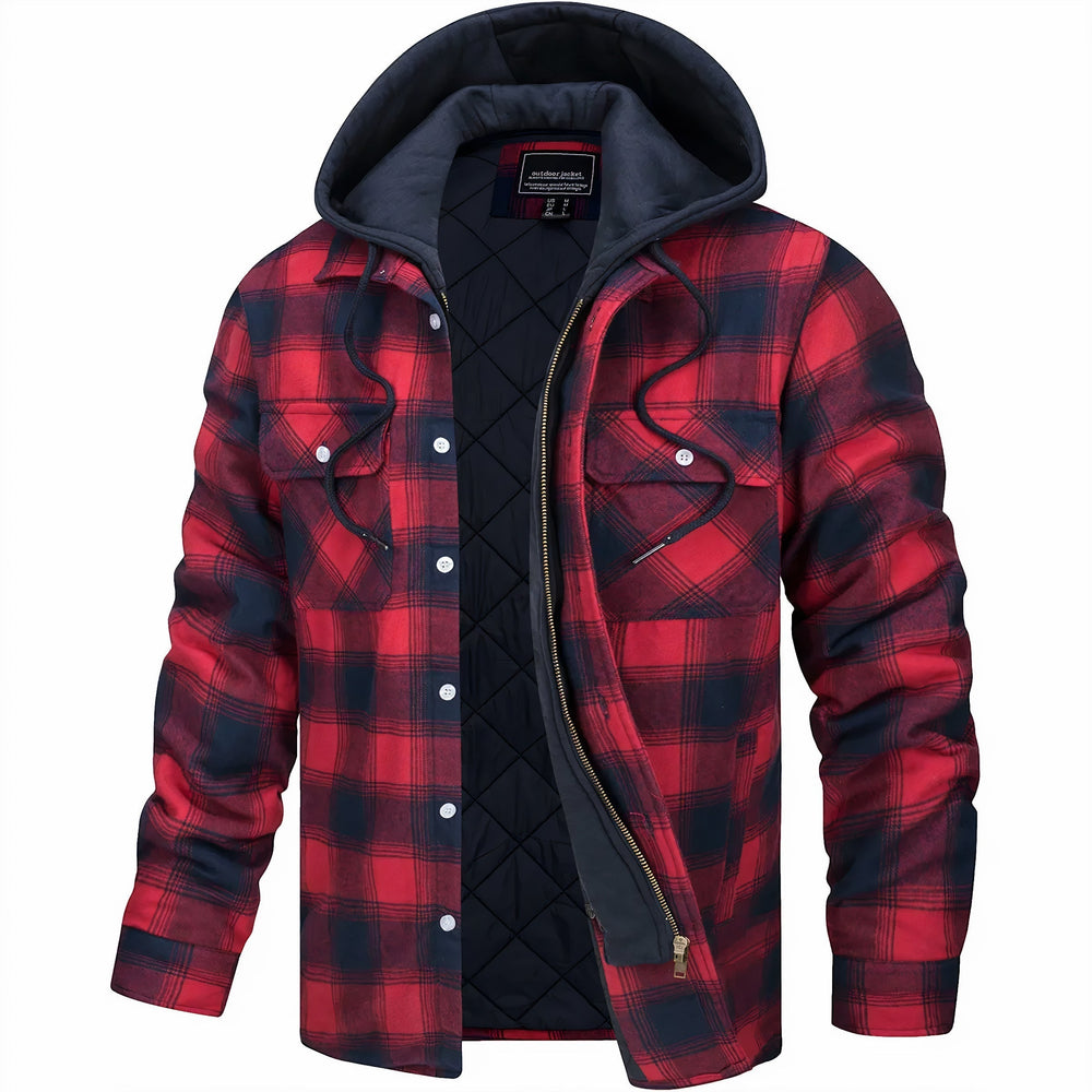 Eamon - Men's Hooded Quilted Plaid Shirt Jacket