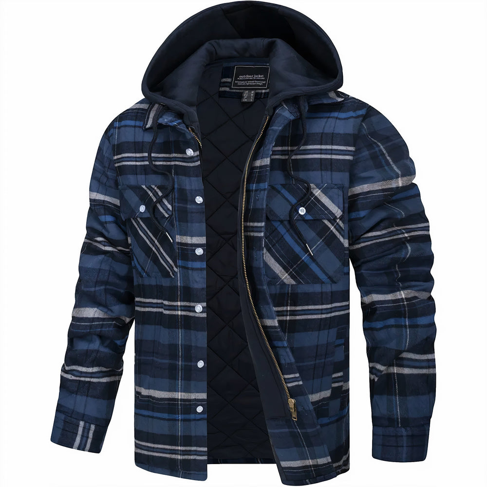 Eamon - Men's Hooded Quilted Plaid Shirt Jacket