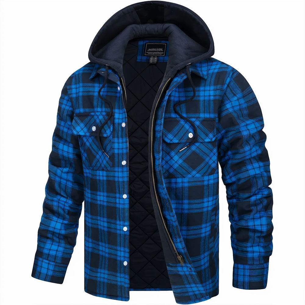 Eamon - Men's Hooded Quilted Plaid Shirt Jacket