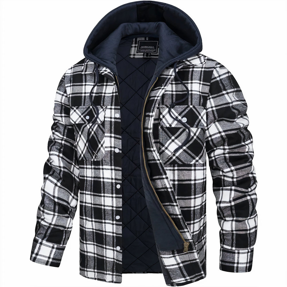 Eamon - Men's Hooded Quilted Plaid Shirt Jacket