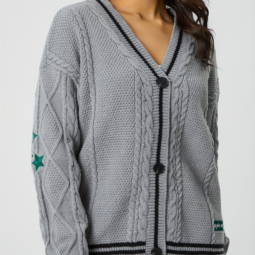 Eloise - Women's Oversized Cable Knit V Neck Cardigan