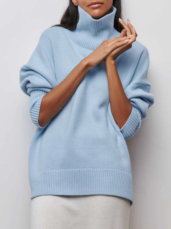 Emmanuelle - Women's Oversized Chunky Knit Turtleneck Sweater