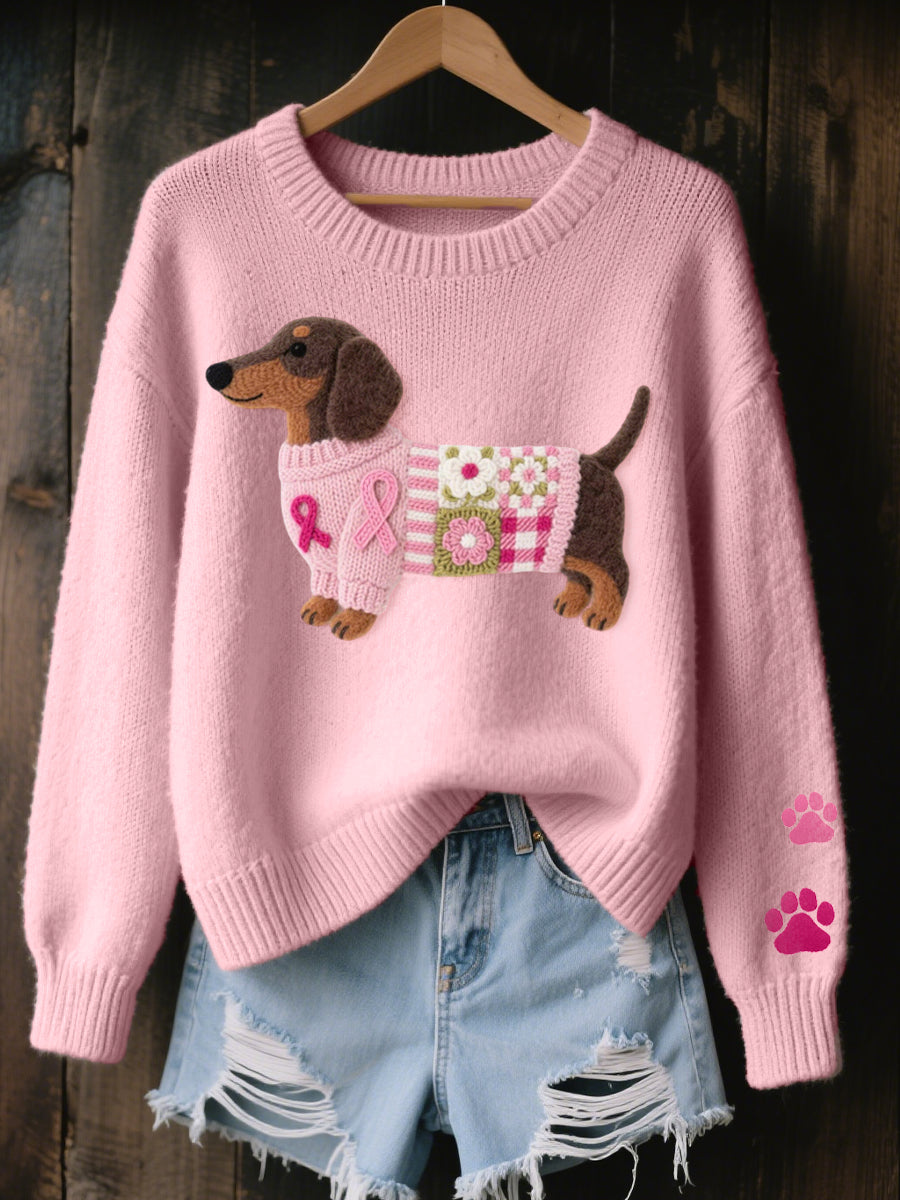 Evangeline - Women's Dachshund Motif Crew Neck Sweater