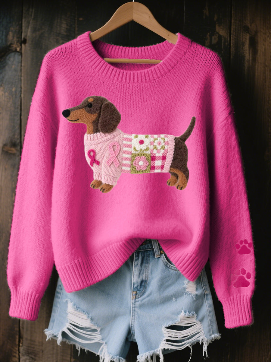 Evangeline - Women's Dachshund Motif Crew Neck Sweater