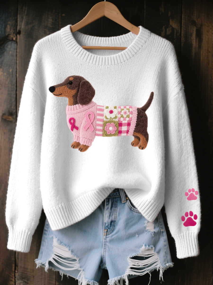 Evangeline - Women's Dachshund Motif Crew Neck Sweater