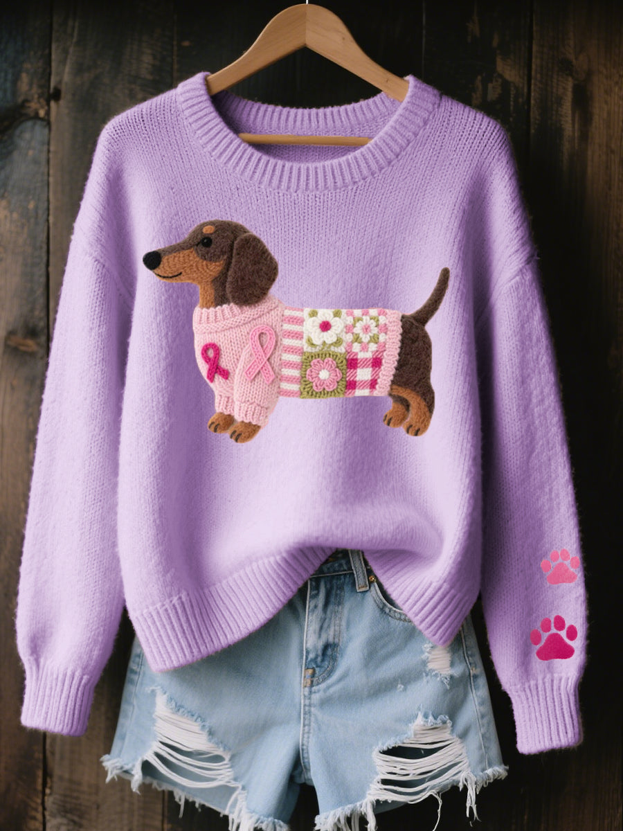 Evangeline - Women's Dachshund Motif Crew Neck Sweater