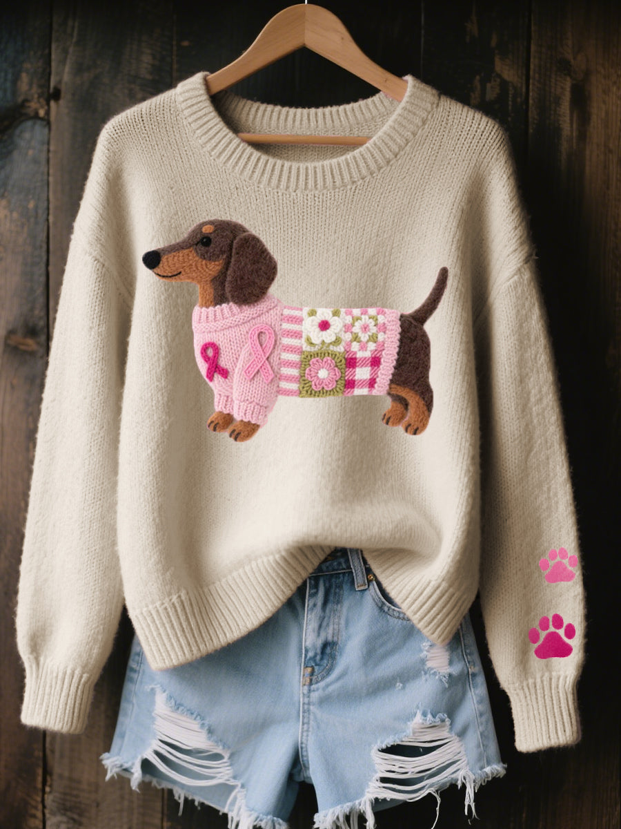 Evangeline - Women's Dachshund Motif Crew Neck Sweater