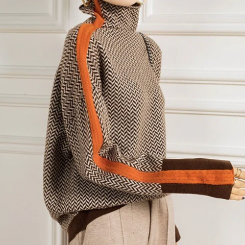 Everly - Women's Herringbone Knit Turtleneck Sweater