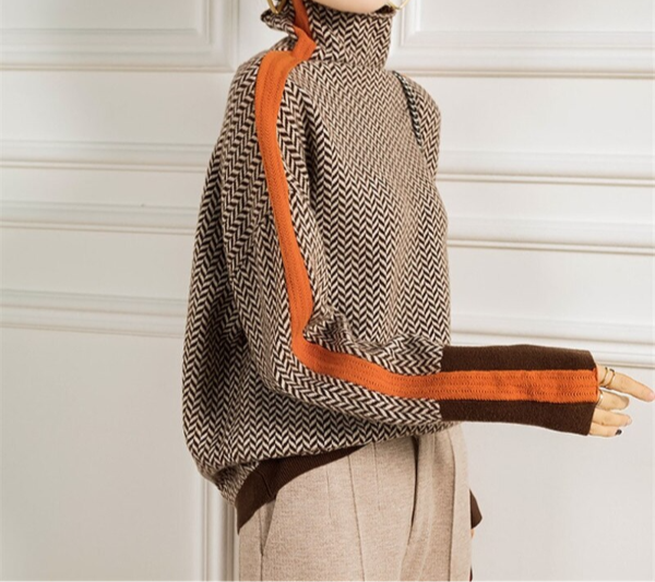 Everly - Women's Herringbone Knit Turtleneck Sweater