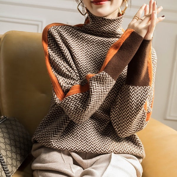 Everly - Women's Herringbone Knit Turtleneck Sweater