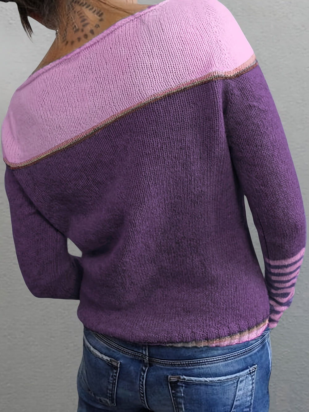 Farrah - Women's Striped Boat Neck Knit Sweater