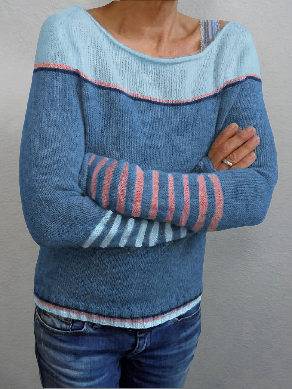 Farrah - Women's Striped Boat Neck Knit Sweater