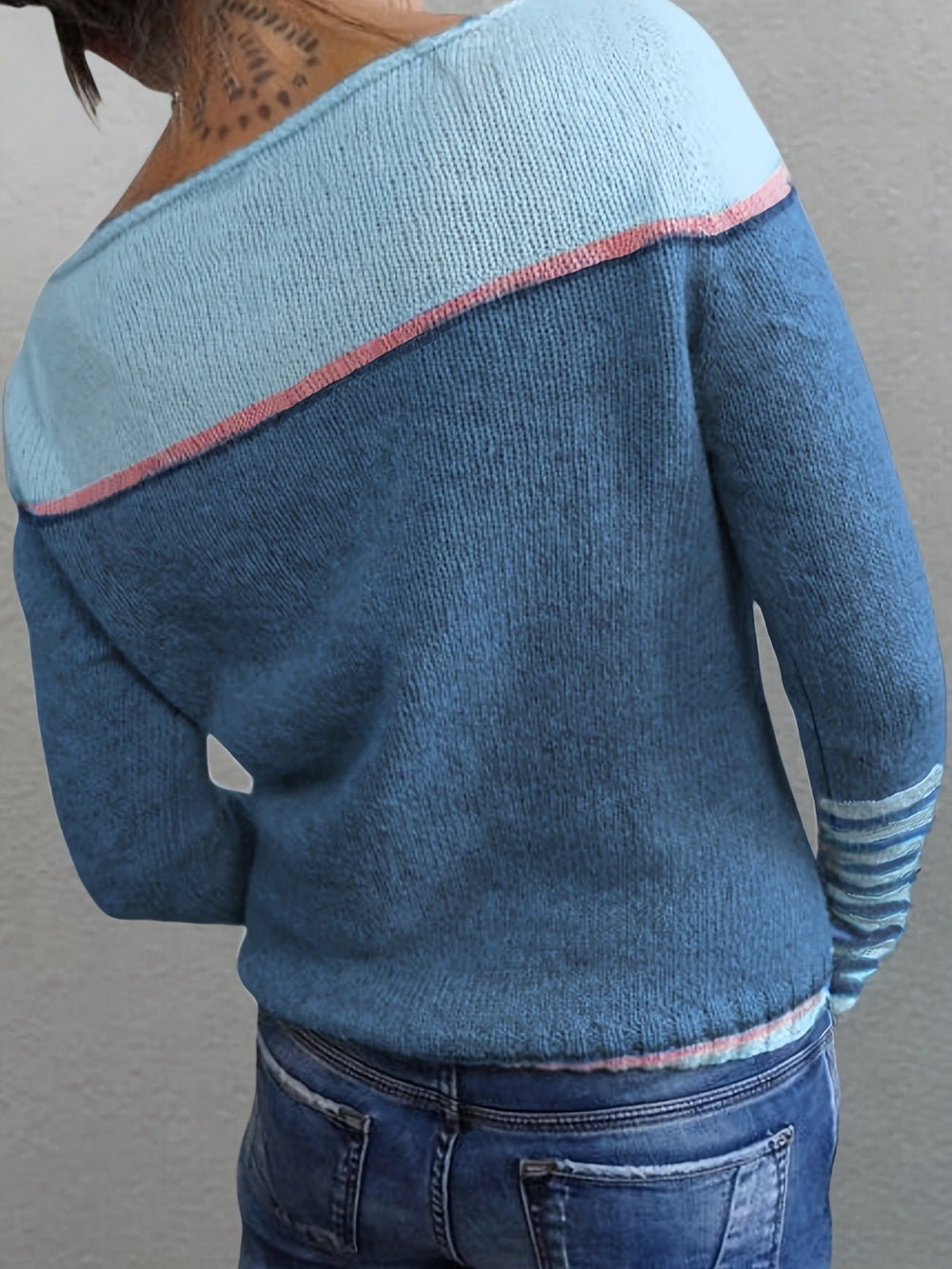 Farrah - Women's Striped Boat Neck Knit Sweater