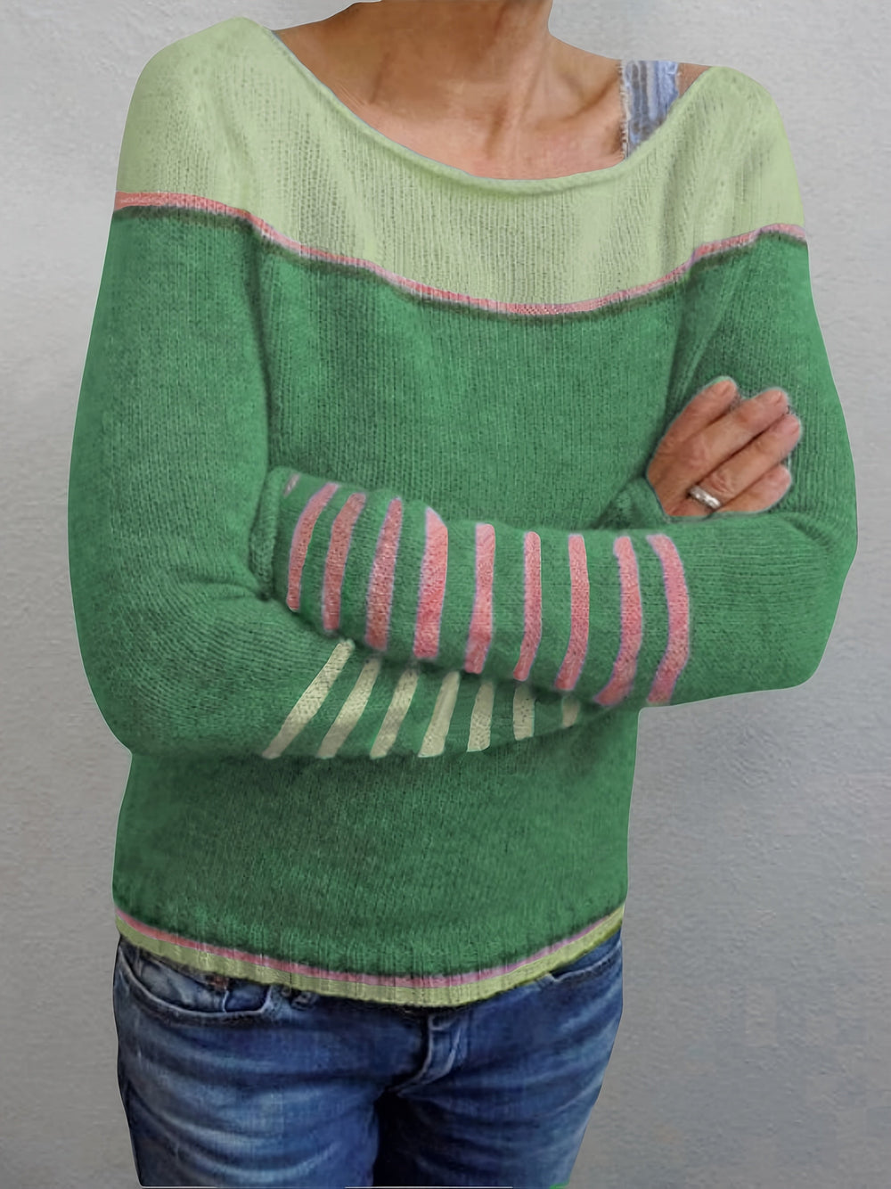 Farrah - Women's Striped Boat Neck Knit Sweater