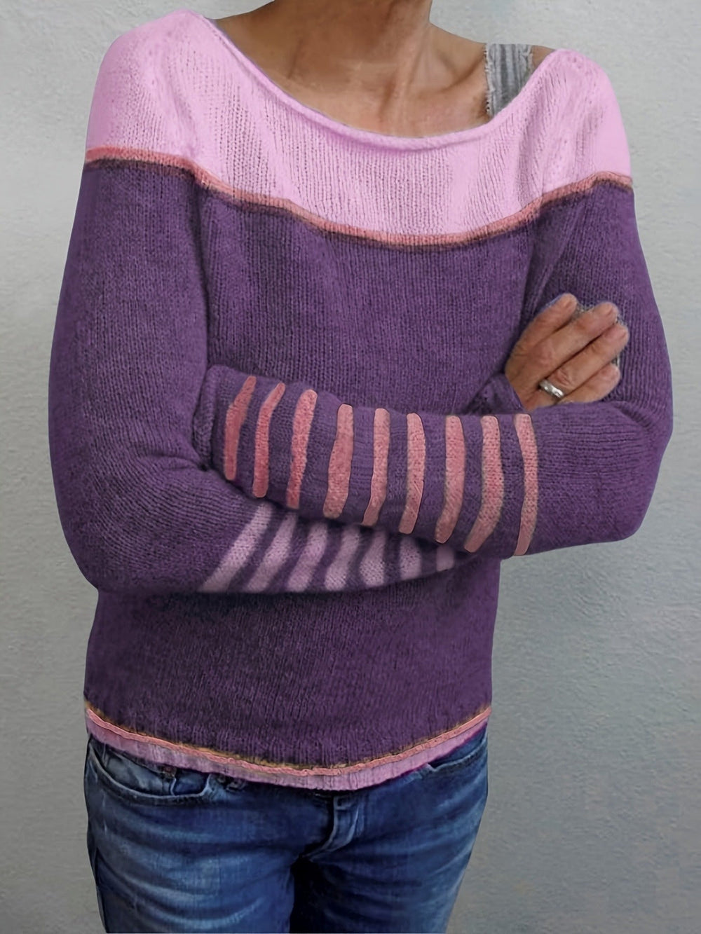 Farrah - Women's Striped Boat Neck Knit Sweater