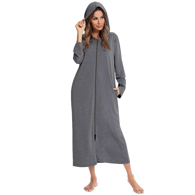 Faye - Women's Hooded Zip Up Fleece Robe