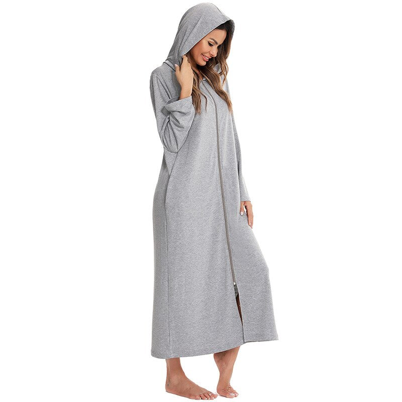 Faye - Women's Hooded Zip Up Fleece Robe