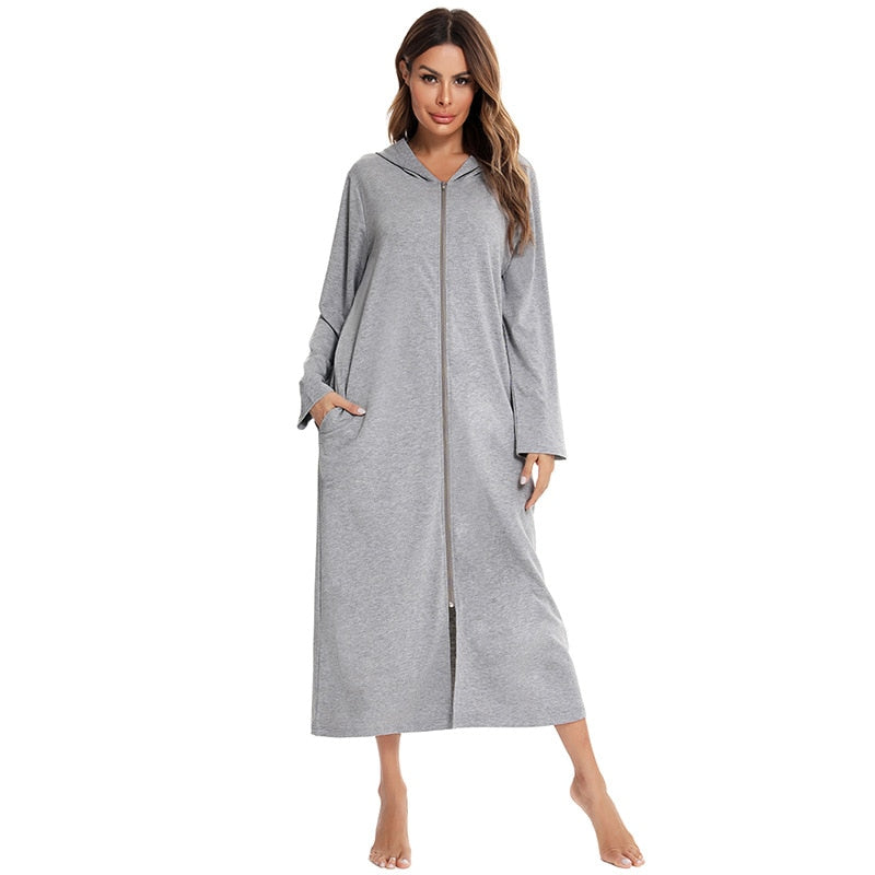 Faye - Women's Hooded Zip Up Fleece Robe