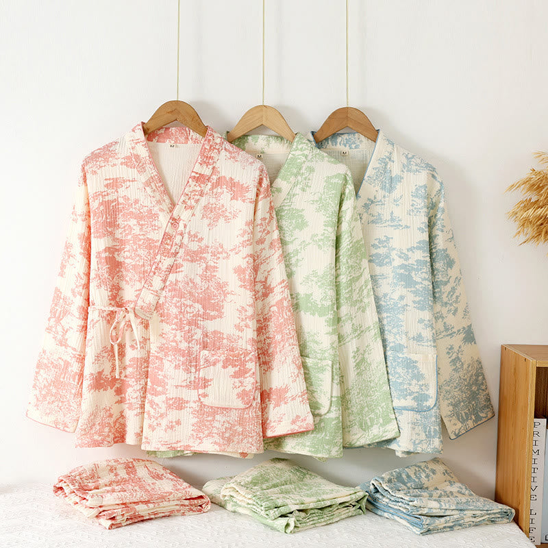 Felicity - Women's Cotton Gauze Kimono Pajama Set