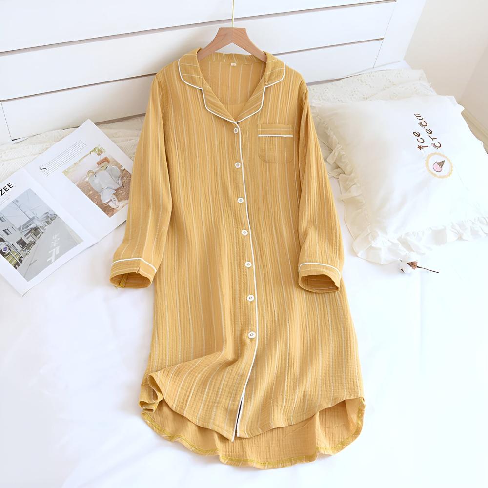 Fiona - Women's Striped Cotton Nightshirt Sleep Dress