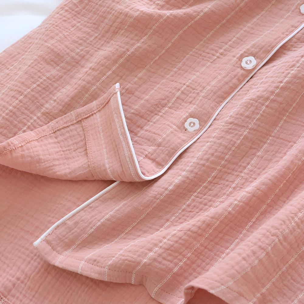 Fiona - Women's Striped Cotton Nightshirt Sleep Dress