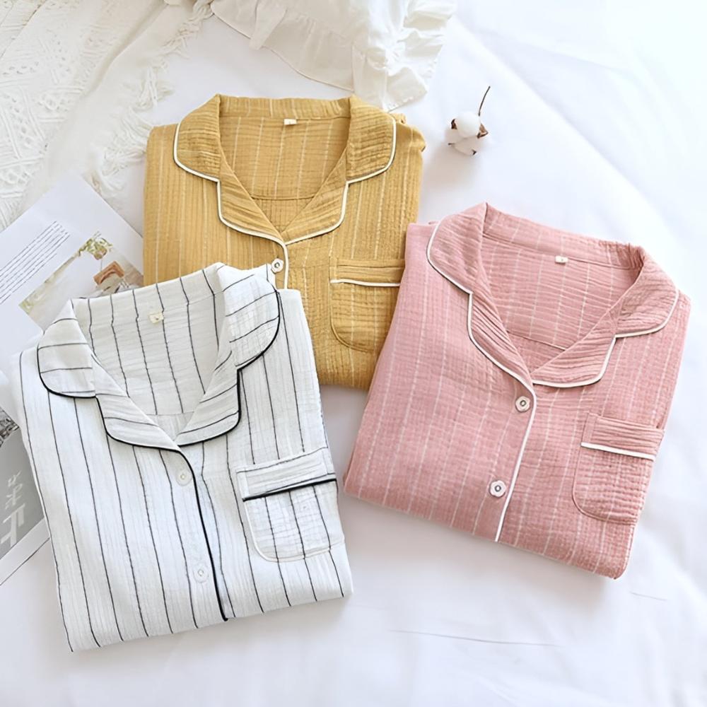 Fiona - Women's Striped Cotton Nightshirt Sleep Dress