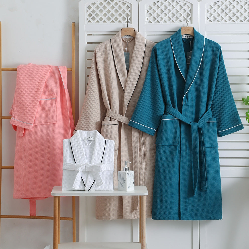 Fleur - Women's Waffle Weave Cotton Bathrobe