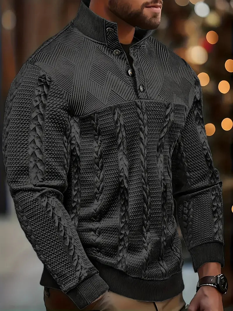 Godfrey - Men's Cable Knit Button Henley Sweater