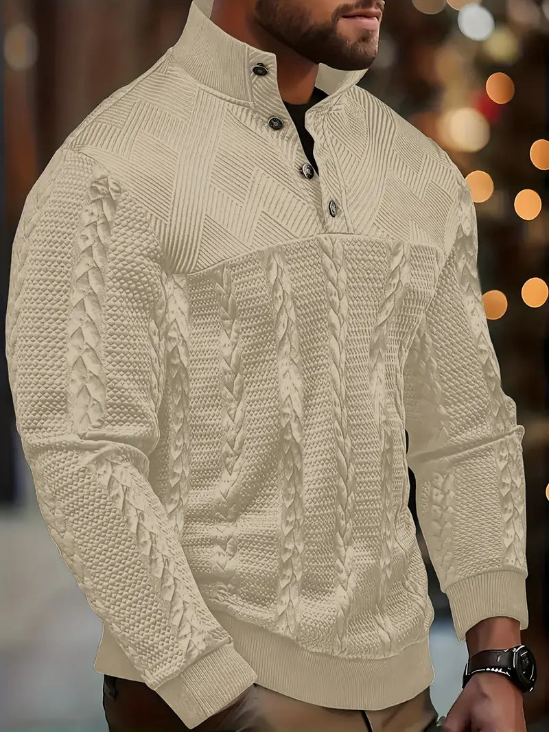 Godfrey - Men's Cable Knit Button Henley Sweater