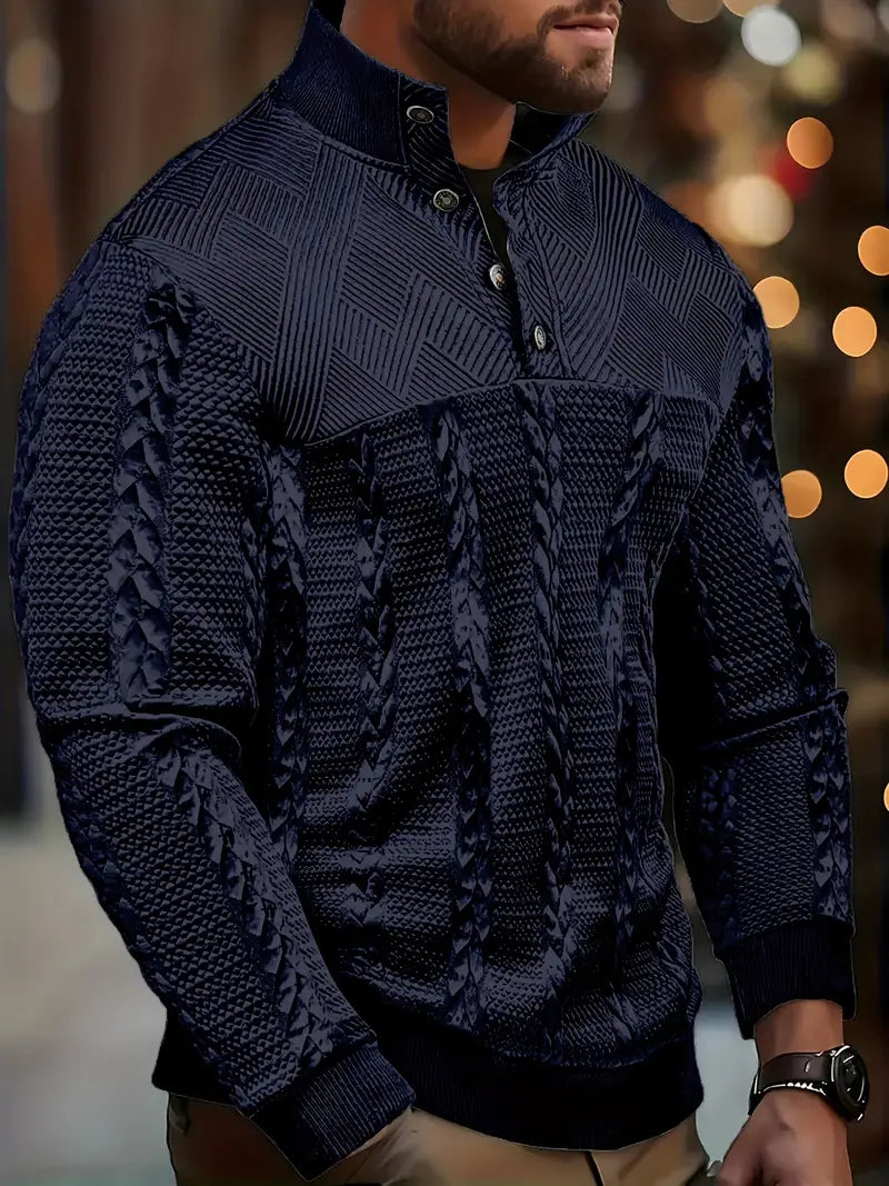 Godfrey - Men's Cable Knit Button Henley Sweater