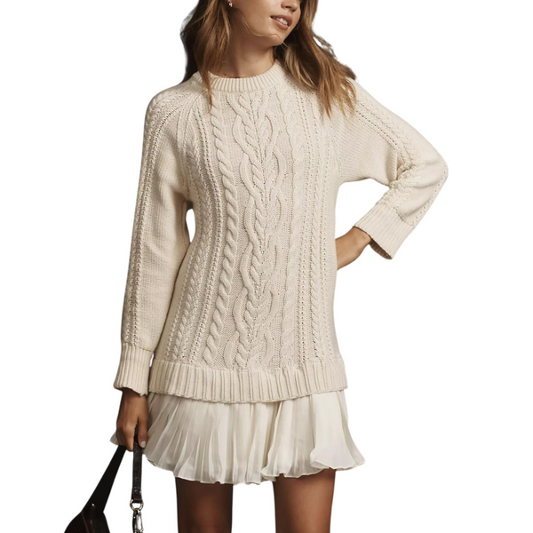 Gwen - Women's Cable Knit Ruffle Mini Dress