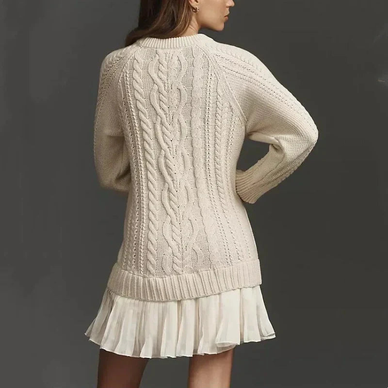 Gwen - Women's Cable Knit Ruffle Mini Dress