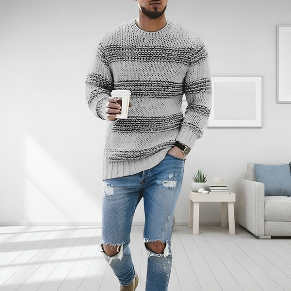 Hadrian - Men's Striped Crew Neck Knit Sweater
