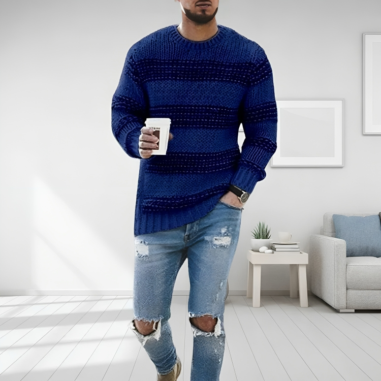 Hadrian - Men's Striped Crew Neck Knit Sweater