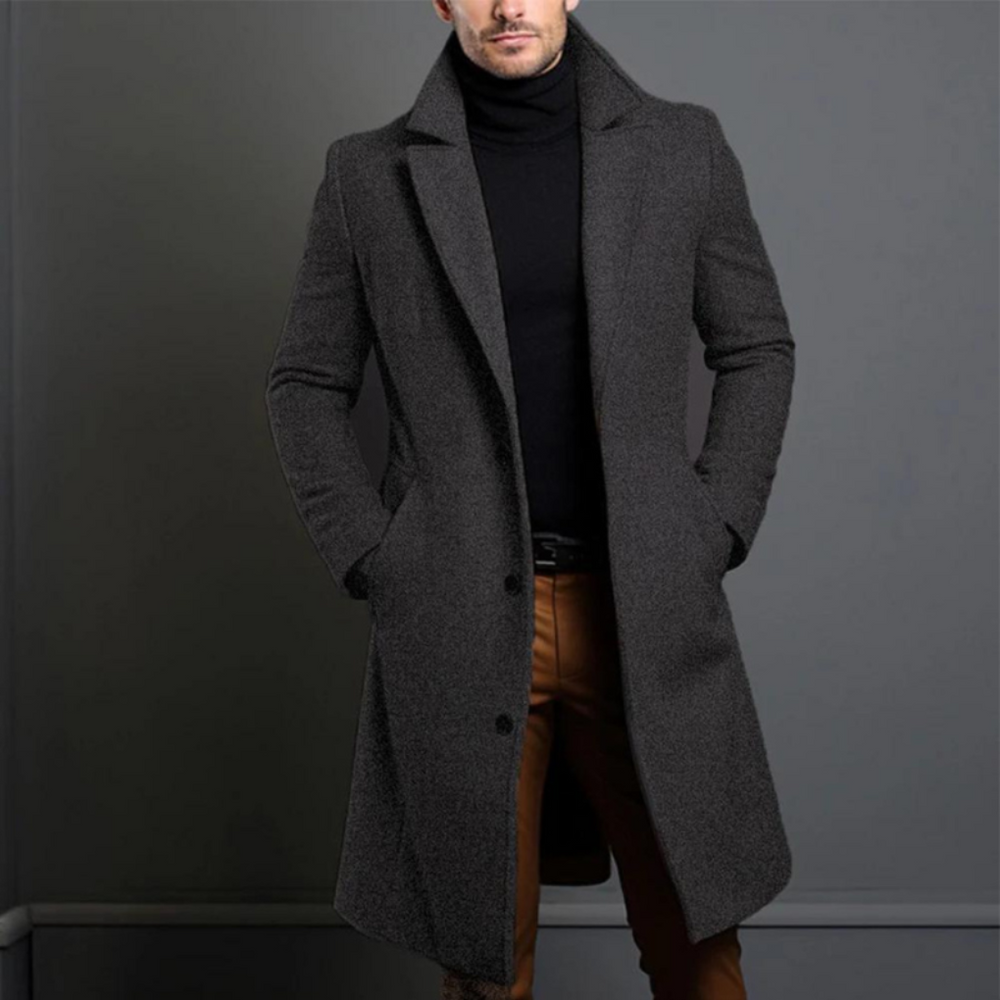 Hamish - Men's Single Breasted Long Overcoat