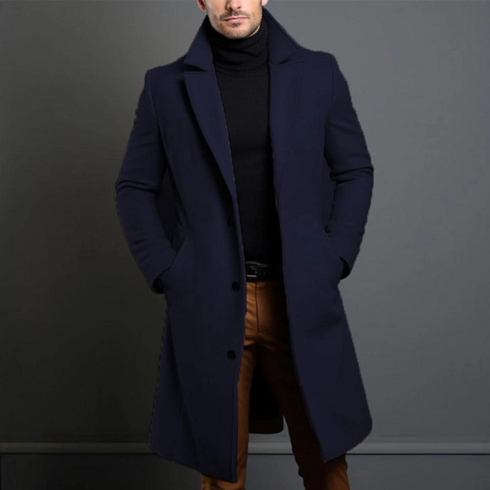 Hamish - Men's Single Breasted Long Overcoat